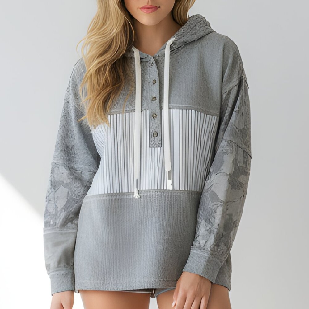 NWT Gray Color Block Waffle Knit Hoodie Size Medium